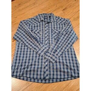 Wrangler Western Shirt Mens 3X Tall Pearl Snap Button Blue Plaid Long Sleeve